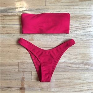 Red bandeau bikini